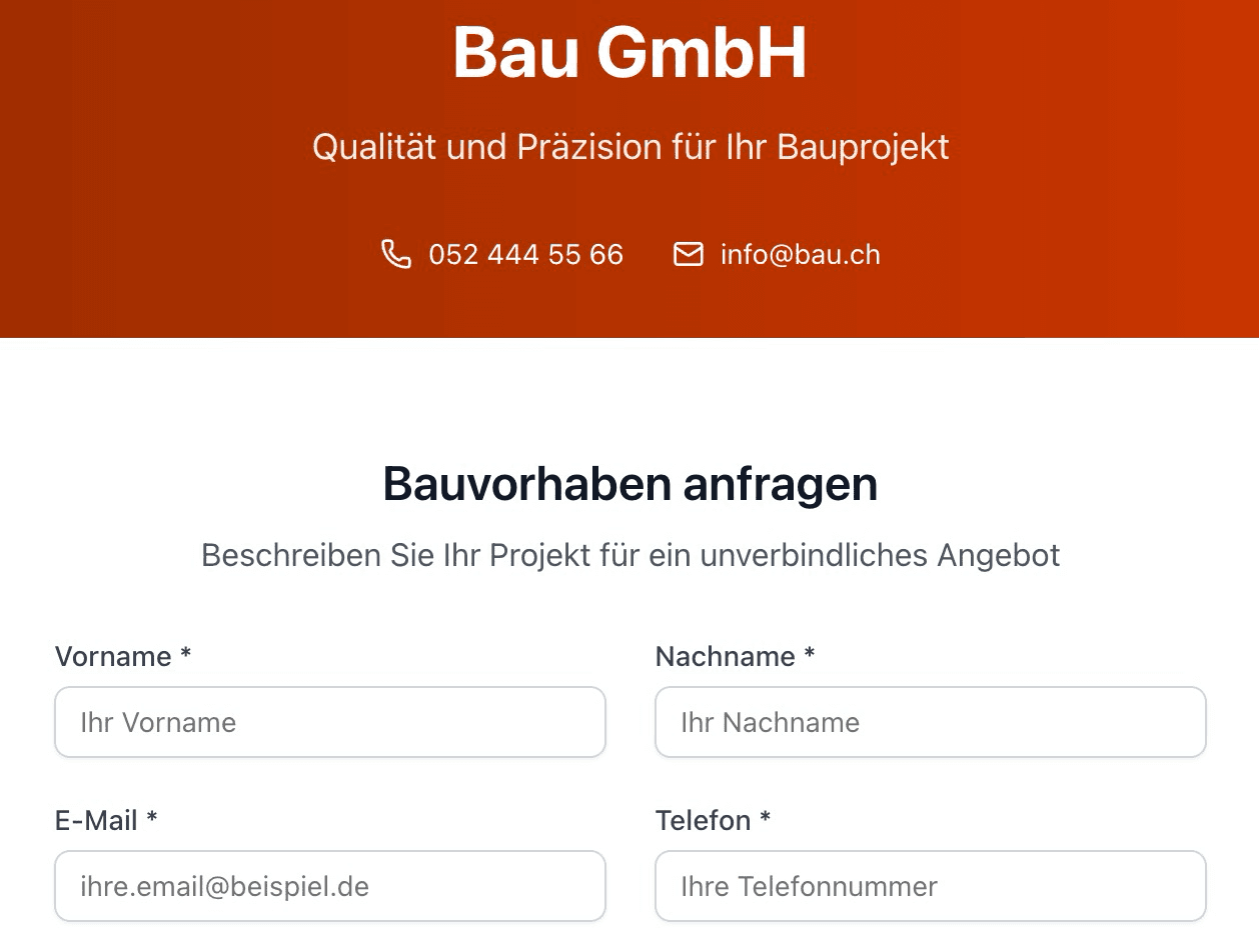 Bauwesen Formular Vorschau