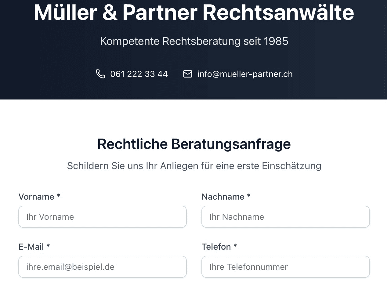 Rechtsberatung Formular Vorschau